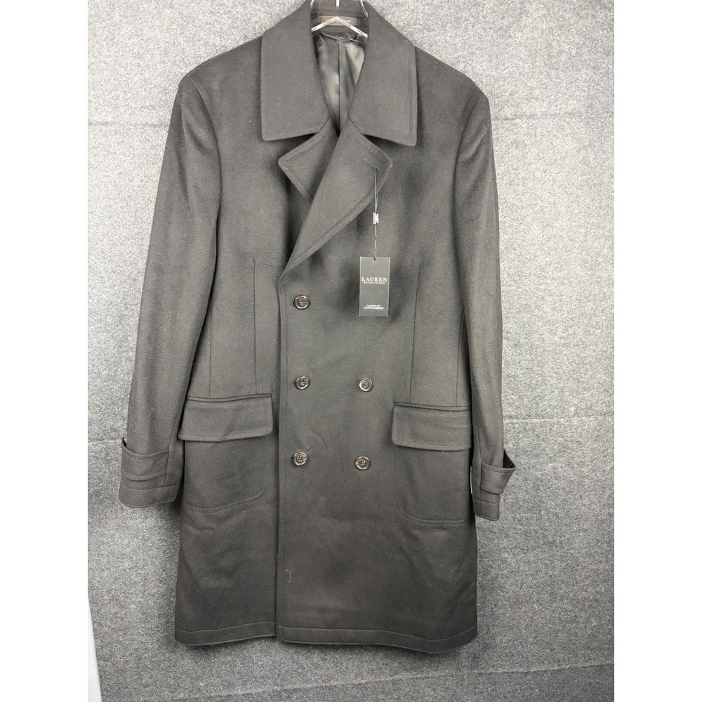 Lauren Ralph Lauren Mens Lumber Black Wool Blend Double Breasted Overcoat 40R